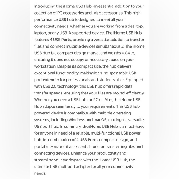 FREE 🆕iHome 4-Port USB 2.0 Hub for Mac - Picture 9 of 16